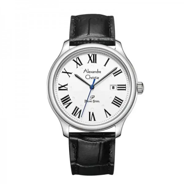 Alexandre Christie AC 1042 Silver White Leather Man MDLSSSL